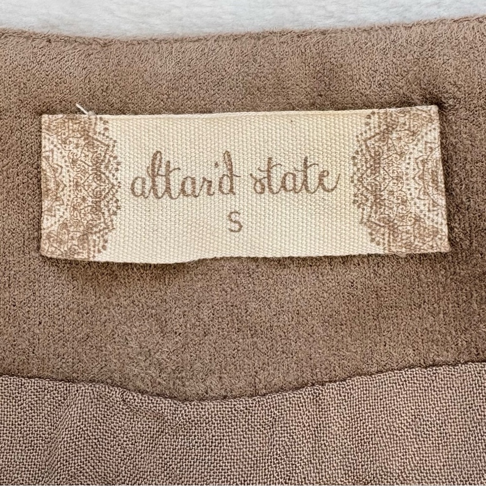 ALTAR’D STATE Faux Suede Mini Skirt Small Tan Button Front A Line Boho Western - Picture 3 of 7